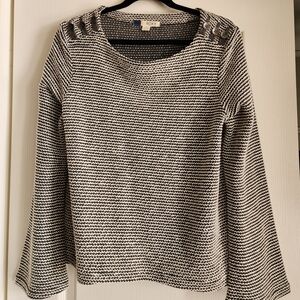 Roxy Black and White Striped Knit Top with Shoulder Buttons